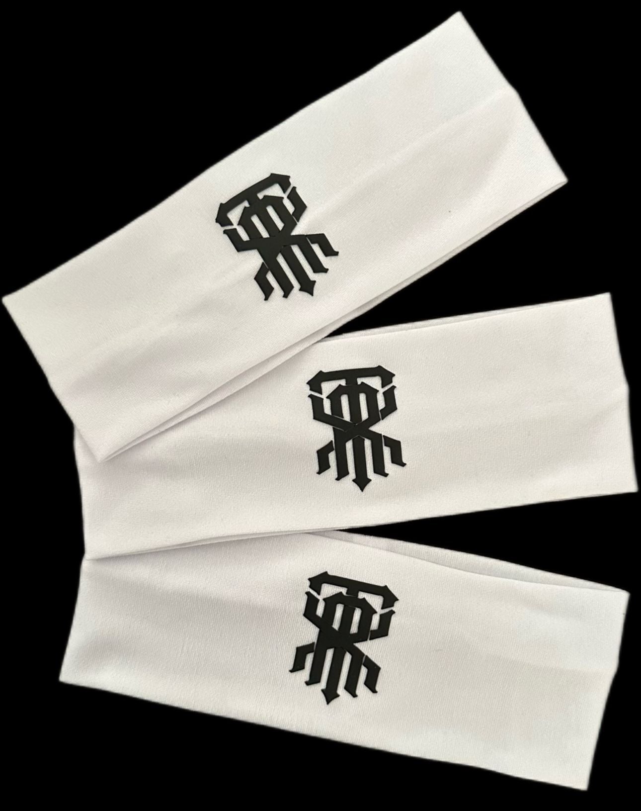 WHITE HEADBAND WITH BLACK LOGO